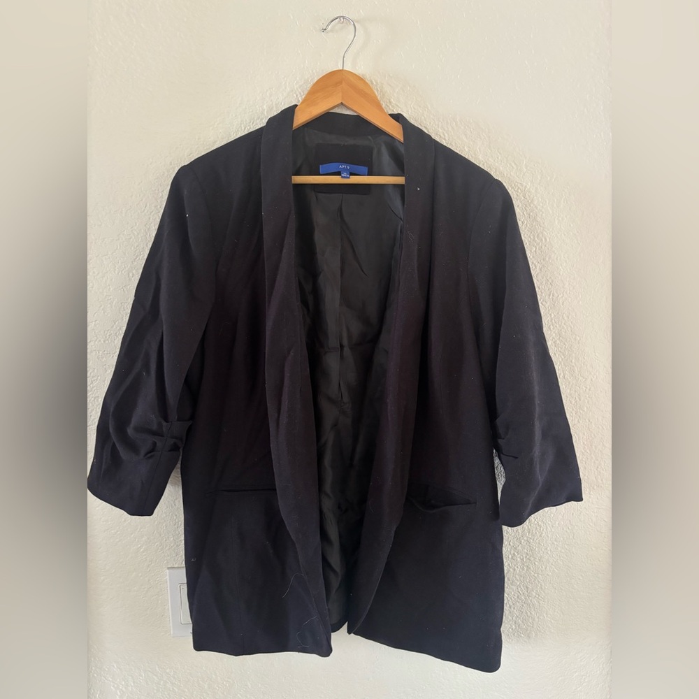 Apt. 9 Blazer XL Black 3/4 Ruched Sleeve Open Front Shawl Collar Jacket